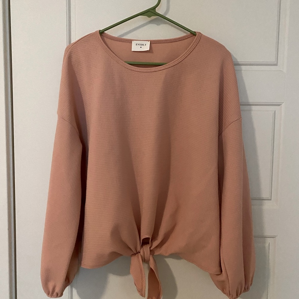 Light Pink Balloon Sleeve Top with Tie Detail